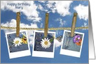 Name Specific Birthday daisy in jean pocket photos on clothesline card