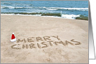Brother’s Christmas, Merry Christmas text in beach sand with Santa hat card