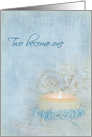 Niece and Husband’s wedding blue garter on candle with roses card