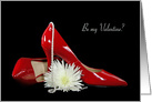 Valentine for husband, red pumps with pearls and flower card