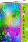 13th Birthday party invitation-bright neon circles with stars card