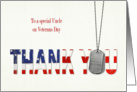 Uncle’s Veterans Day-military dog tags with flag thank you card