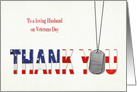 Husband’s Veterans Day military dog tags with flag thank you card