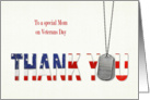 Mom’s Veterans Day-military dog tags with flag thank you card
