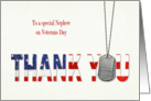 Nephew’s Veterans Day-military dog tags with flag thank you card