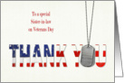 Sister-in-law’s Veterans Day-military dog tags with flag thank you card