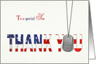 Son Military Thank You, military dog tags with patriotic flag thanks card
