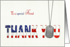 Friend Military Thank You-military dog tags with flag thank you card