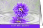 104th Birthday, purple dahlia with watercolor effect and ripples card