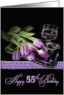 55th Birthday Purple Tulips with Wine glass card