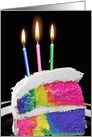 Birthday candles on a rainbow cake card