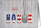 Customized name thank you, military dog tags with flag font on wood card