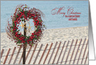 Sister and family Christmas berry wreath and starfish on beach fence card