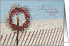 Cousin and family Christmas berry wreath and starfish on beach fence card