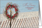 Grandson and family, berry wreath and starfish on beach fence card