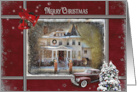 Dad’s Christmas Victorian house and old Nash car card