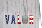 Veterans Day for Son, Military Dog Tags with Flag Font card