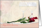 60th Anniversary with long stem red rose and glasses of wine card