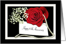 65th Anniversary red rose with a string of pearls on black card