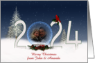 Christmas 2023 Snow Globe Photo Card with Snowflakes card