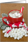 Christmas hot chocolate with winter scarf and peppermint spoon card