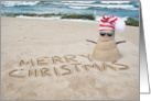 Merry Christmas Beach Message With Sand Snowman card