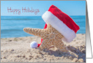Happy Holidays Starfish With A Santa Hat In Beach Sand card