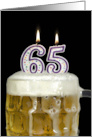 Polka Dot Candles for 65th Birthday in Beer Mug on Black card