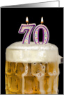 Polka Dot Candles for 70th Birthday in Beer Mug on Black card