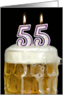 Polka Dot Candles for 55th Birthday in Beer Mug on Black card