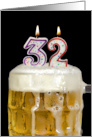 Polka Dot Candles for 32nd Birthday in Beer Mug on Black card