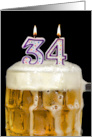 Polka Dot Candles for 34th Birthday in Beer Mug on Black card