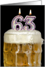 Polka Dot Candles for 63rd Birthday in Beer Mug on Black card