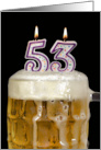 Polka Dot Candles for 53rd Birthday in Beer Mug on Black card
