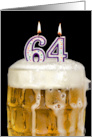 Polka Dot Candles for 64th Birthday in Beer Mug on Black card