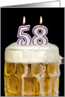 Polka Dot Candles for 58th Birthday in Beer Mug on Black card
