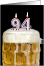 Polka Dot Candles for 94th Birthday in Beer Mug on Black card