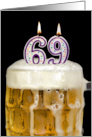 Polka Dot Candles for 69th Birthday in Beer Mug on Black card