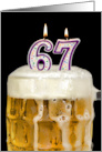 Polka Dot Candles for 67th Birthday in Beer Mug on Black card