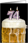 Polka Dot Candles for 74th Birthday in Beer Mug on Black card