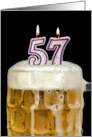 Polka Dot Candles for 57th Birthday in Beer Mug on Black card