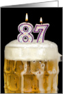 Polka Dot Candles for 87th Birthday in Beer Mug on Black card