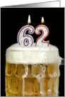 Polka Dot Candles for 62nd Birthday in Beer Mug on Black card