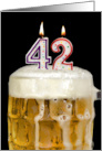 Polka Dot Candles for 42nd Birthday in Beer Mug on Black card
