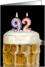 Polka Dot Candles for 92nd Birthday in Beer Mug on Black card