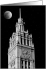 Chicago Wrigley Clock Tower With Full Moon card