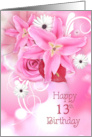 Pink Lily and Rose Bouquet for 13th Birthday card