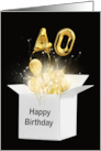 40th Birthday Gold Balloons and Stars Exploding Out of a White Box card