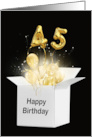 45th Birthday Gold Balloons and Stars Exploding Out of a White Box card