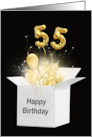 55th Birthday Gold Balloons and Stars Exploding Out of a White Box card